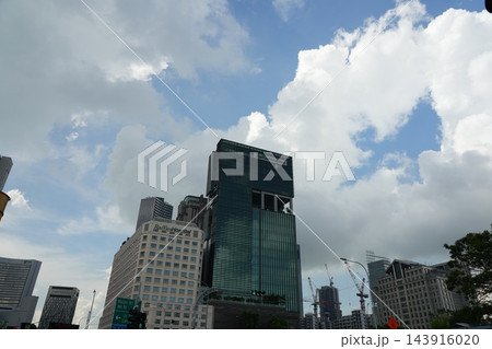 Singapore Cityscape with Raffles Hospital Buildings and Cloudy Sky 143916020