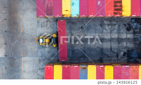 Aerial view cargo containers terminal shipping yard, Transportation logistics of international container cargo shipping, Global business logistic transportation container cargo international. Aerial view cargo containers terminal shipping yard, Transportation logistics of international container cargo shipping, Global business logistic transportation container cargo international. 143916125