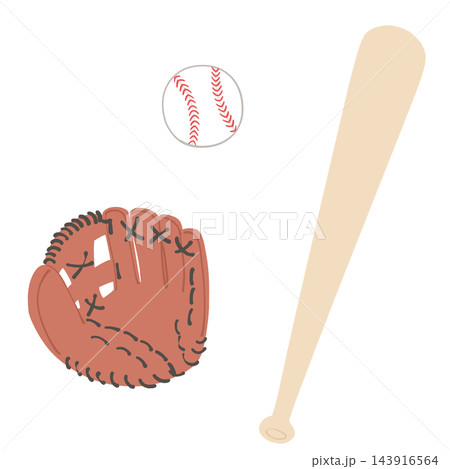 野球グローブと野球ボールとバットのイラスト 143916564