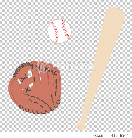 野球グローブと野球ボールとバットのイラスト 143916564