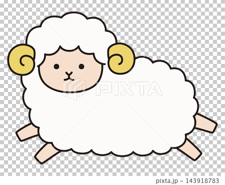 かわいい羊のベクターイラスト。干支、十二支、未、ゆるい、アイコン、ひつじ、未年、年賀状 143918783