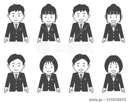 [アイコン] 腕を下ろすグレーブレザーの男子学生と女子学生 143919870