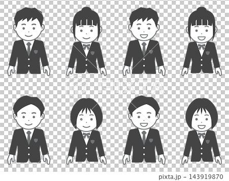 [アイコン] 腕を下ろすグレーブレザーの男子学生と女子学生 143919870