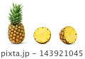Isolated pineapple set. Whole pineapple, cut in a half of pineapple and slice of ananas isolated on white background collection. 143921045