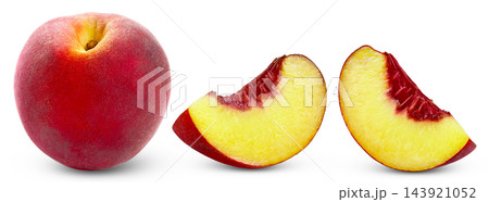 Red fresh peaches fruit collection. Red juicy peach, cut in a slice of ripe reach isolated set. Red fresh peaches fruit collection. Red juicy peach, cut in a slice of ripe reach isolated set. 143921052