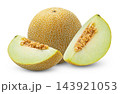 Whole fresh cantaloupe melon and slices of melon isolated on white. 143921053