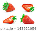 Strawberries isolated set. Juicy strawberry berry and cut in half of strawberry isolate collection 143921054