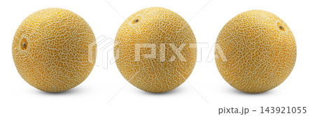 Cantaloupe melons set isolated on white background. Whole fresh muskmelon isolate collection. 143921055