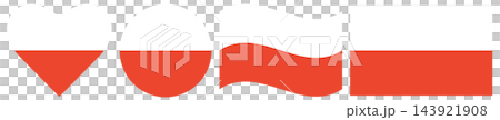 Set of Poland flags. Waving flag of Poland isolated. Flag of Poland in heart shape. Round flag of Poland in circle shape isolated. Set of Poland flags. Waving flag of Poland isolated. Flag of Poland in heart shape. Round flag of Poland in circle shape isolated. 143921908