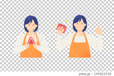 財布を持つ主婦の2点セット 金欠と臨時収入のビフォーアフターイラスト素材 財布を持つ主婦の2点セット 金欠と臨時収入のビフォーアフターイラスト素材 143922338
