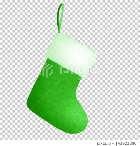 クリスマス靴下の手描き水彩風イラスト(緑色) クリスマス靴下の手描き水彩風イラスト(緑色) 143922880