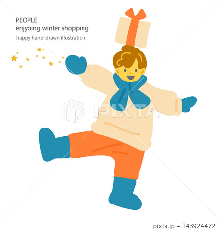 クリスマスショッピングを楽しむ男の子　カラフルで楽しい手描きフラットイラスト 143924472