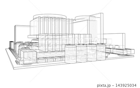 industrial plant wireframe illustration. Vector industrial plant wireframe illustration. Vector 143925034