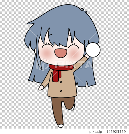 Chibi girl joyfully holds a snowball Chibi girl joyfully holds a snowball 143925539