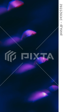 Reflection lens blur. Neon light leak. Color flash flicker double optical glow. Futuristic violet purple shiny kaleidoscope abstract black background. 143925592