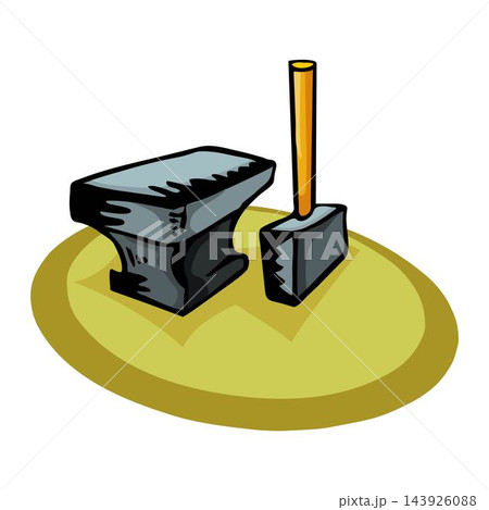 vector illustration of a hand mallet hammer and anvil in cartoon style 143926088