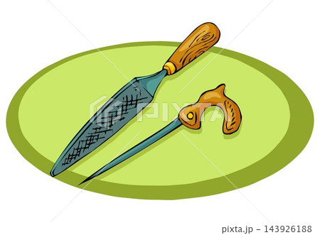 vector illustration of a hand chisel wide and crewdriver tool in cartoon style 143926188