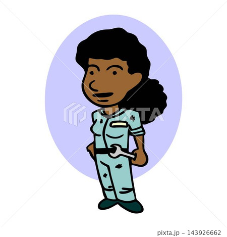 vector illustration of a mechanic holding wrench in cartoon style vector illustration of a mechanic holding wrench in cartoon style 143926662