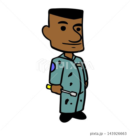 vector illustration of a mechanic holding wrench in cartoon style 143926663