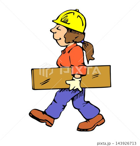vector illustration of a female worker holding a board in cartoon style vector illustration of a female worker holding a board in cartoon style 143926713