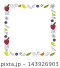 Square frame with mulled wine glass cup and spices Hand drawn style for seasonal winter menu designs. Isolated Vector illustration with blank center for holiday menus, greeting cards and paper labels 143926903