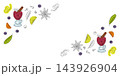 Corner frame border of different spices and berries, citrus slices and mulled wine Copy space Banner. Isolated Vector illustration on white with a blank panel for winter menus Party invite or greeting 143926904