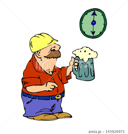 vector illustration of a man construction worker drinking beer in cartoon style vector illustration of a man construction worker drinking beer in cartoon style 143926971