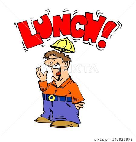 vector illustration of a lunch announcing foreman lunch time in cartoon style vector illustration of a lunch announcing foreman lunch time in cartoon style 143926972