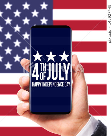 Fourth of July Smartphone Greeting With American Flag Background Fourth of July Smartphone Greeting With American Flag Background 143927449