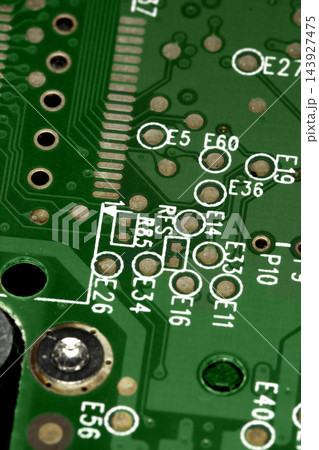 Green Printed Circuit Board Macro with Solder Pads and Traces Green Printed Circuit Board Macro with Solder Pads and Traces 143927475