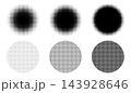 Set of Black Halftone Circles with Dot Gradient Texture on White Background. Abstract Radial Fade Pattern 143928646