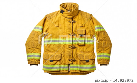 Professional Firefighter Turnout Jacket with Reflective Stripes Isolated on White 143928972