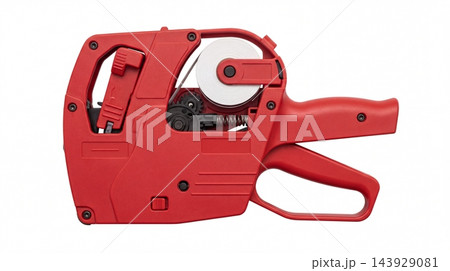 Red Manual Price Tag Gun Labeller Isolated on White Background Red Manual Price Tag Gun Labeller Isolated on White Background 143929081