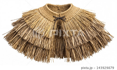 Traditional Japanese Farmer Thatch Raincoat Mino Isolated on White 143929879