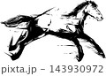 駆ける馬の墨絵イラスト・和風アパレル＆ポスター向けデザイン素材 143930972