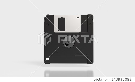 Retro Black Floppy Disk for Vintage Computer Data Storage on White Background with Copy Space 3d render. Retro Black Floppy Disk for Vintage Computer Data Storage on White Background with Copy Space 3d render. 143931083