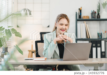 Professional productivity of businesswoman working on a laptop at a home office 143932776