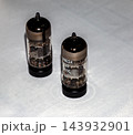 Angled View of a Pair of Vintage Silver Vacuum Tubes 143932901