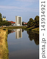 Vertical View of Nitra River and Urban Architecture Reflected in Calm Water 143934921