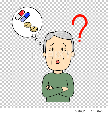 一幅插圖,描繪了一位記不清自己是否吃過藥的老人。 一幅插圖,描繪了一位記不清自己是否吃過藥的老人。 143936226