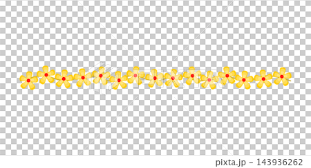 Yellow daisy flower border with red centers and a wavy stem, for spring decorations, floral frames, invitations, banners, and decorative designs. Yellow daisy flower border with red centers and a wavy stem, for spring decorations, floral frames, invitations, banners, and decorative designs. 143936262