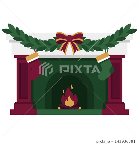 A cozy and inviting christmas fireplace scene decorated with stockings and greenery evokes the warmth and magic of the holiday season A cozy and inviting christmas fireplace scene decorated with stockings and greenery evokes the warmth and magic of the holiday season 143936391