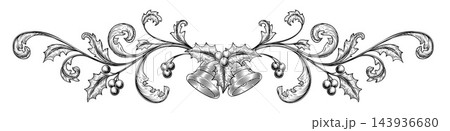 Christmas Holly And Bells Vintage Border Frame 143936680