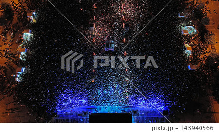 Aerial top view of crowd people at night music concert 143940566