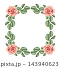 Floral Frame Illustration with Pink Roses and Green Leaves 143940623