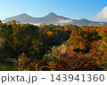朝霧湧き立つ紅葉に染まった中瀬沼展望台から望む磐梯山の風景 Ver4 朝霧湧き立つ紅葉に染まった中瀬沼展望台から望む磐梯山の風景 Ver4 143941360