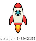 Cute cartoon rocket ship icon isolated on white background with flame Cute cartoon rocket ship icon isolated on white background with flame 143942155