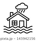 House flooding icon line art symbol, home submerged in water, disaster warning graphic, weather event illustration House flooding icon line art symbol, home submerged in water, disaster warning graphic, weather event illustration 143942156