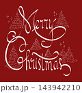 Hand drawn quote Merry Christmas. Winter lettering Merry Christmas with trees for banner, card, poster, flyer.  143942210