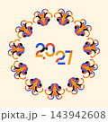 Year of the Goat 2027 Chinese New Year geometric abstract vector circular wreath design 143942608